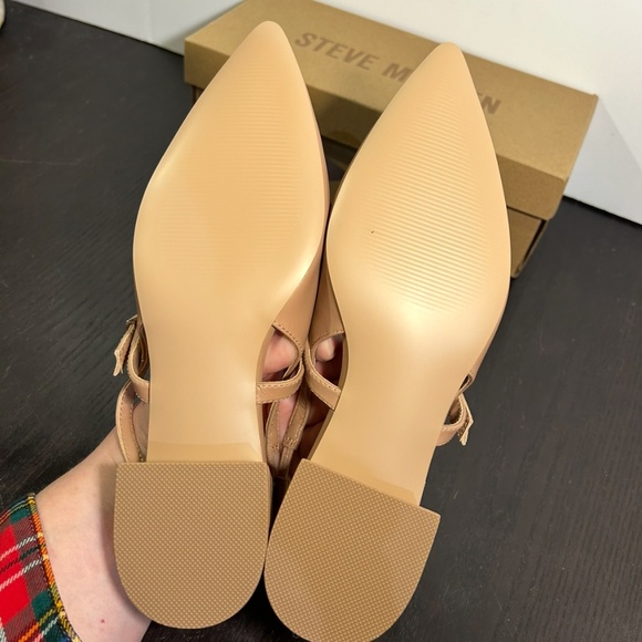 Steve Madden Christyy Leather Pointed Toe Slingback Block Heel Shoes Tan 7.5M - Picture 13 of 16